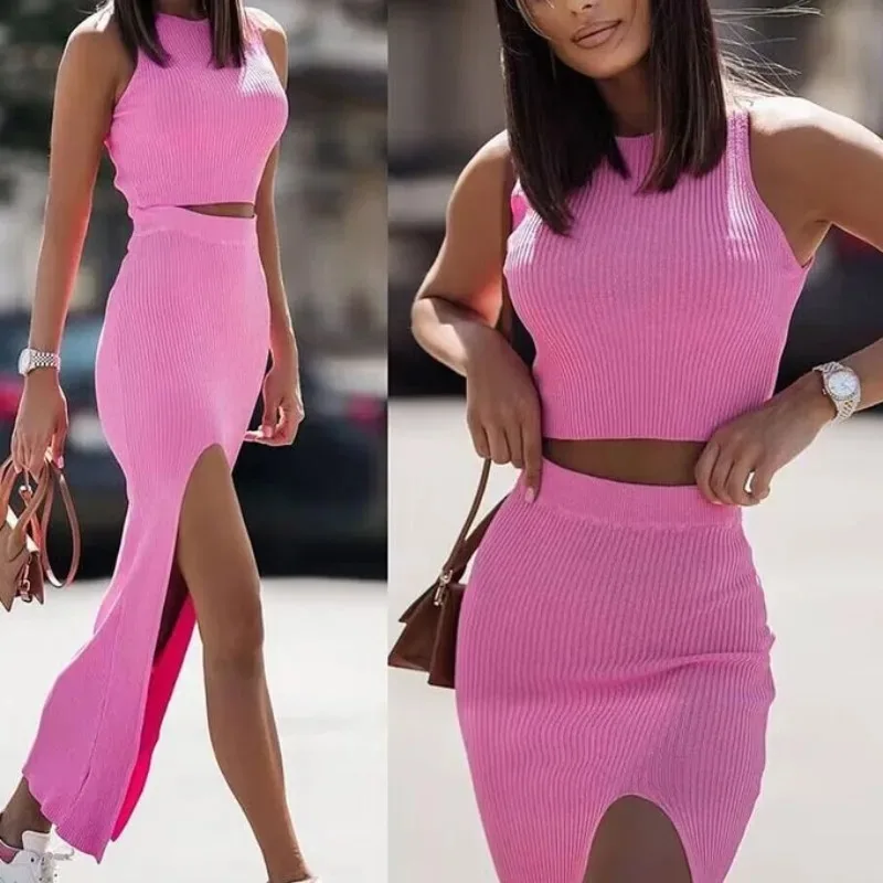 

Sexy T-shirt Skirt Two Piece Set Women New Short Sleeve O-Neck Crop Top High Waist Skirt Solid Streetwear Party Y2K Dress