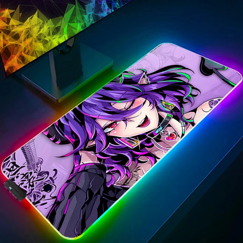 

Коврик для мыши RGB, аниме, сексуальные девушки, профессиональный киберспортивный геймер, скоростной компьютер, игровая резиновая клавиатура, светодиодный настольный коврик, коврик для мыши