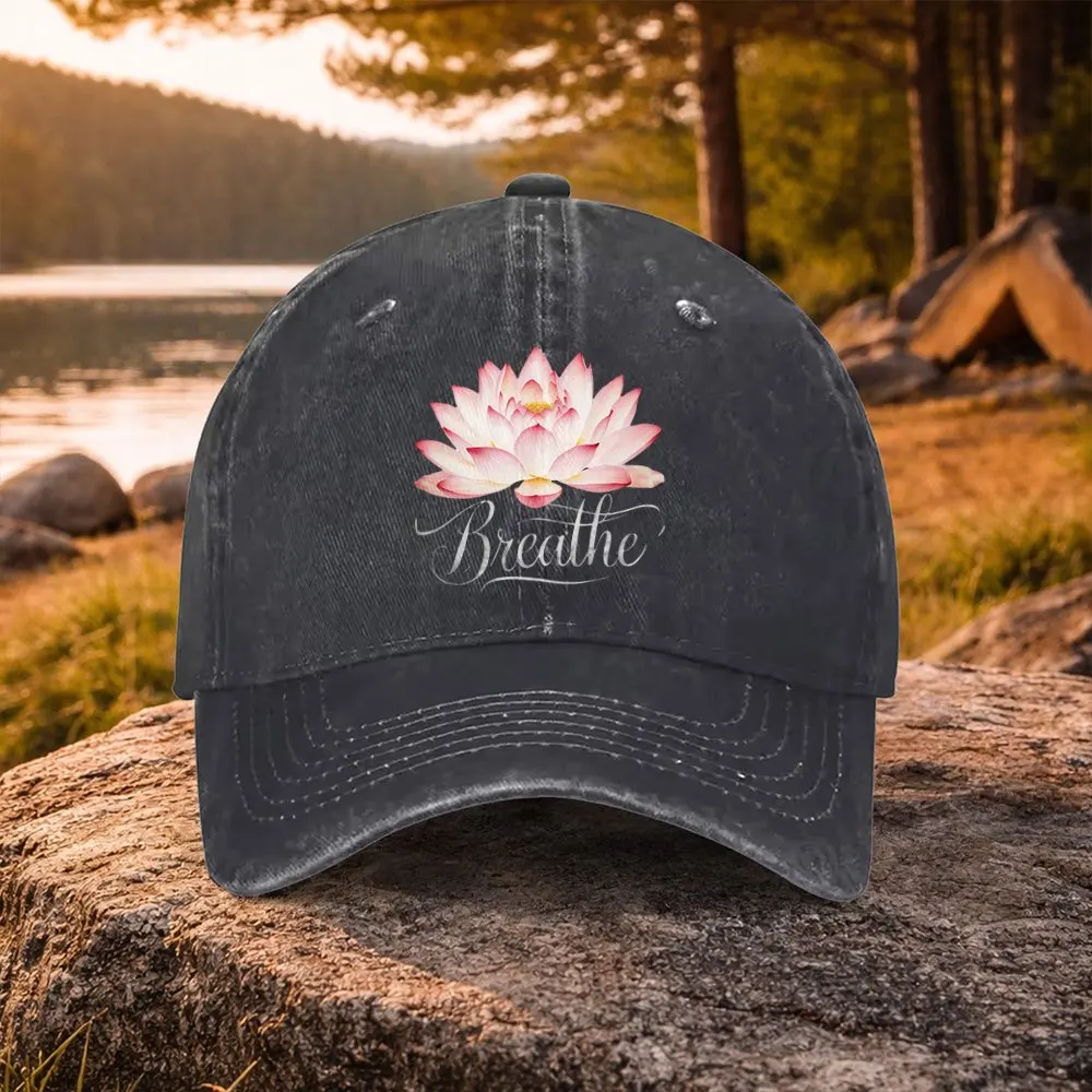 

Casual Versatile Lotus Breathe Print Washed Baseball Cap, Suitable for Golf, Casual Wear And Outdoor Activities, Unisex Golf Acc