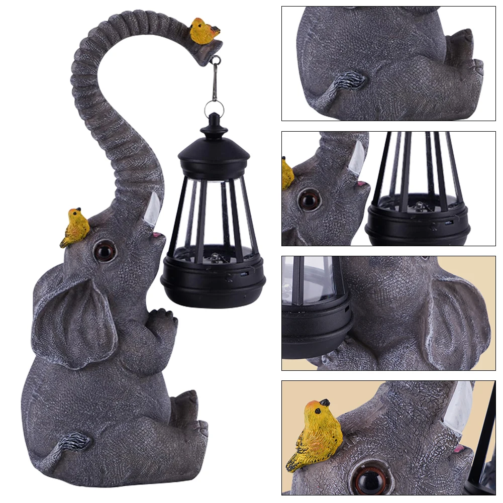 

Solar Powered Elephant Statue Light with Lantern Cute Elephant Landscape Light Elephant Figurine Light for Outdoor Garden Decor