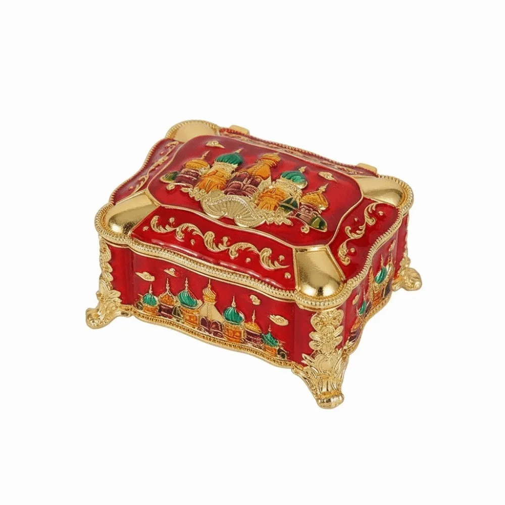 

Mini Portable Jewelry Storage Box Embossed Castle Retro Creative Ring Storage Jar Enamel Alloy Colorful Princess Dresser Display