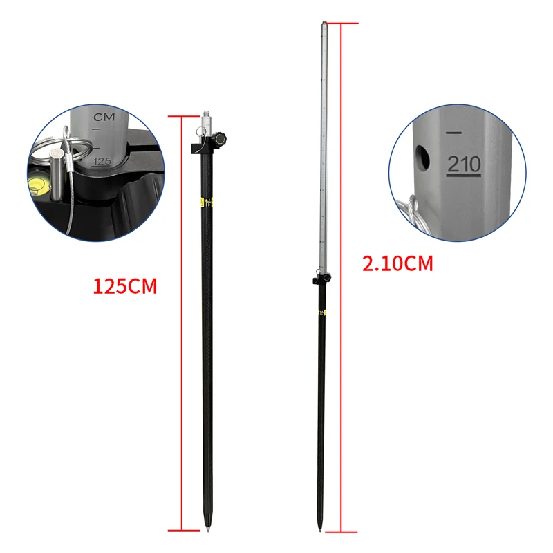 Carbon Fiber Telescopic  gps Pole GPS RTK Survey Pole From 1.25M To 2.1M  5/8 thread