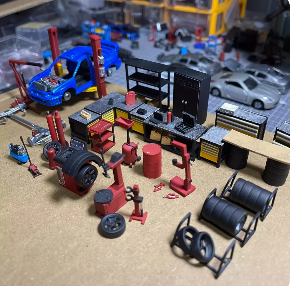 1/64 Auto Mechanic Lift Hanger Table Auto Repair Tools Model Scene Accessories Miniature Scene Shooting Collection