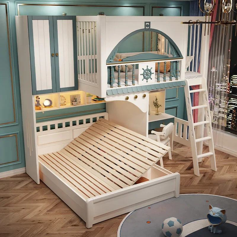 Children's bed staggered up and down Bunk Small apartment boy double high and low  Non-disturbing  Tree house bed