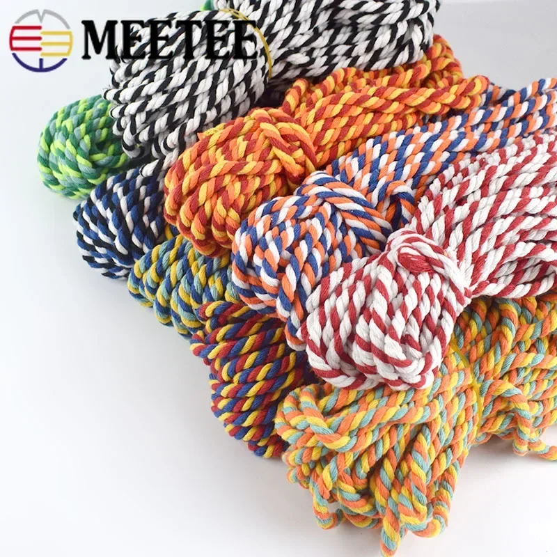 10/20/30M Meetee 5mm Colored Cotton Rope 3 Shares Twisted Cords for Bag Macrame Belt Wallet Twist Cord Ropes DIY Accessories