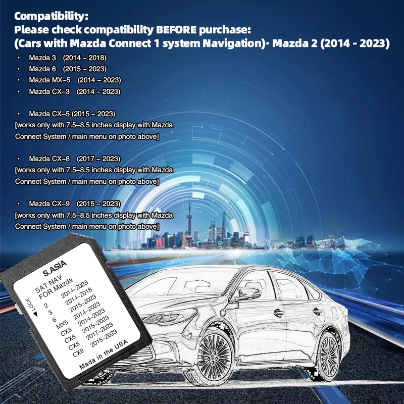for Mazda Connect1 system Navigation SD Card Update 2023 South Asia Map GPS for Mazda 2 3 6 MX5 CX3 CX5 CX8 CX9 Vehicle Sat Navi