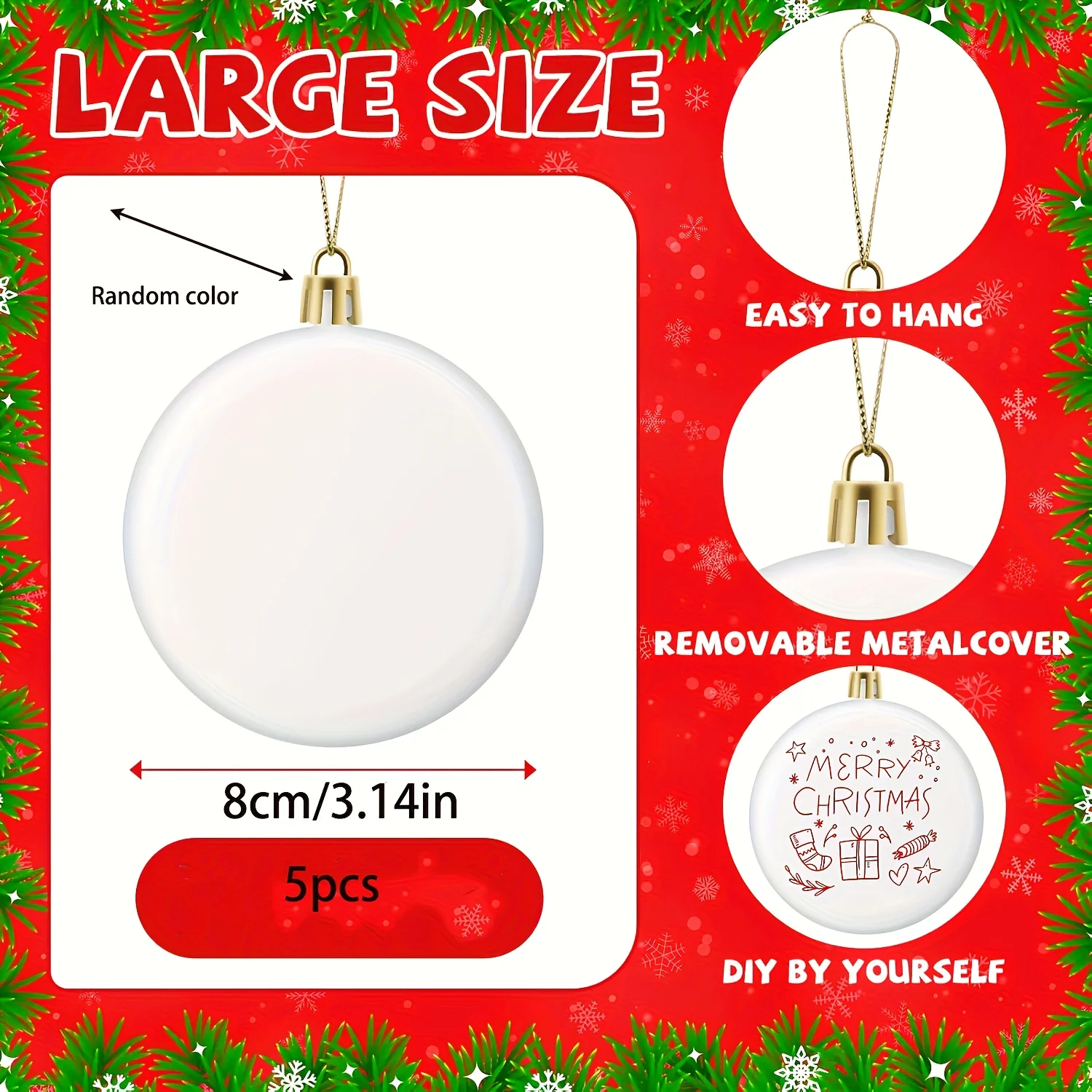 1/5pcs of Christmas Blank White Ball ornaments, Christmas tree hanging decorations DIY adult painting Christmas ornaments view 2