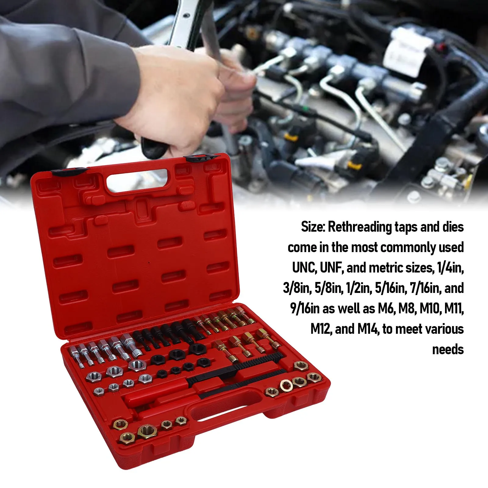 مجموعة أدوات المطارد المكونة من 48 قطعة بمقاسات متري وSAE 22 صنبورًا 24 قوالبًا وملفات خيط ومجموعة أدوات إعادة الخيوط