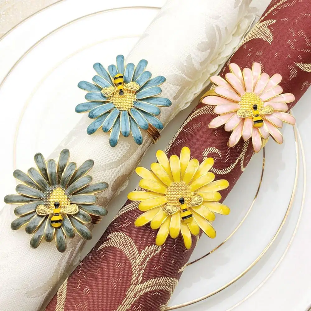 Daisy Spring Table Setting Napkin Ring Holiday Wedding Napkin Holder Party Banquet Hotel Serviette Buckle Kitchen Decoration