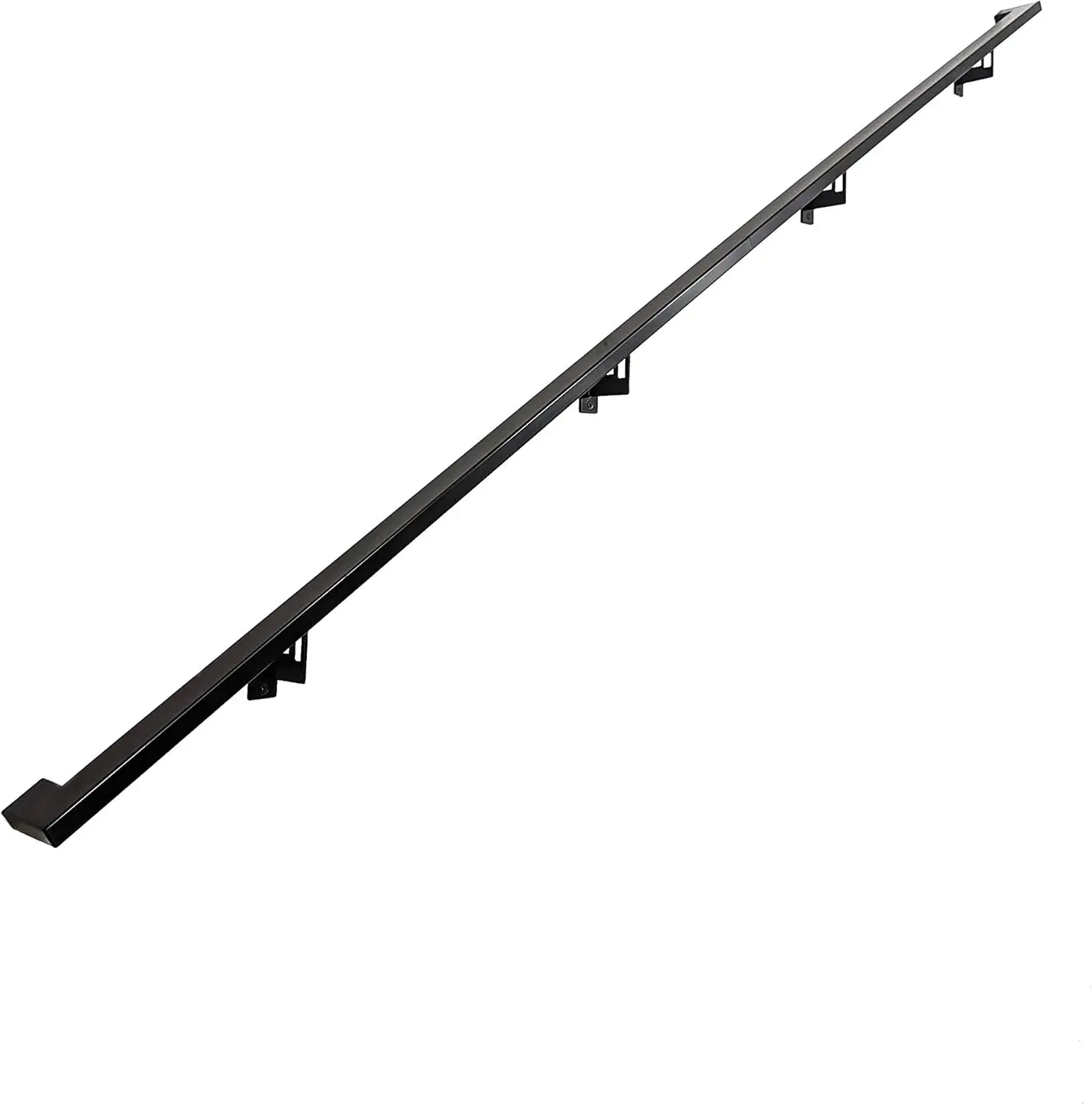 Adjustable Steel Brackets Included, Returns to Wall, Matt Black Powder Coat (12 Foot Handrail Set)