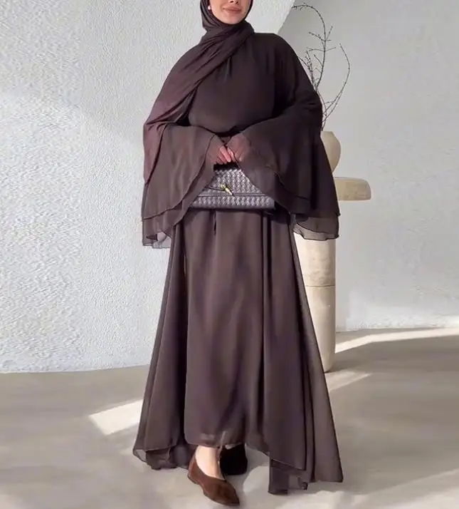 

2025 New Women's Bat Sleeve Slimming Solid Color Comfortable Mesh Skirt Set