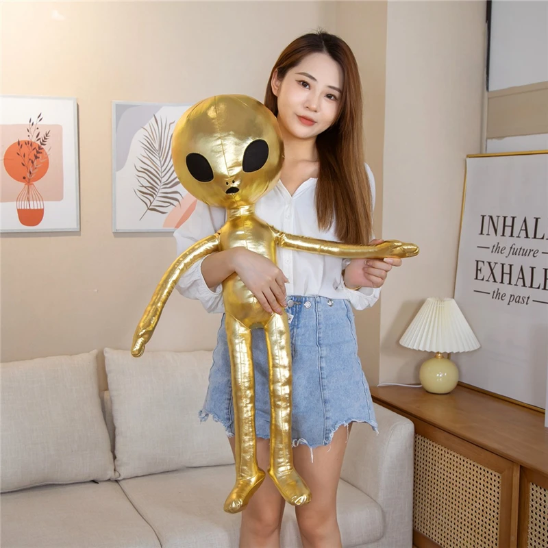 Lindo juguete de peluche de alienígena de Material PU brillante dorado y plateado, almohada de peluche de monstruo suave, juguetes de muñeca para regalo de cumpleaños