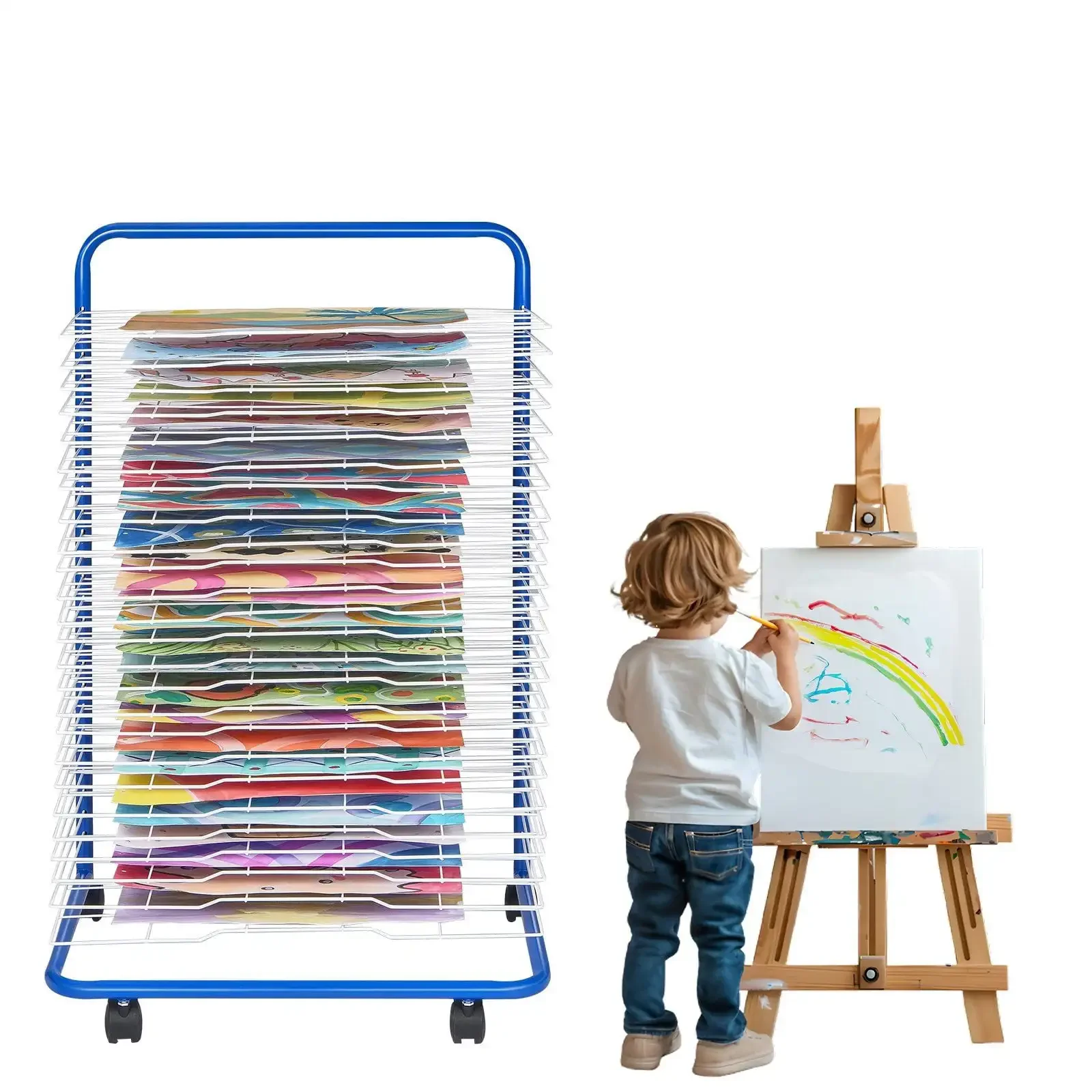 

Art Drying Rack 25 Removable Shelves Paint Drying Rack With 4 Wheels Blue
