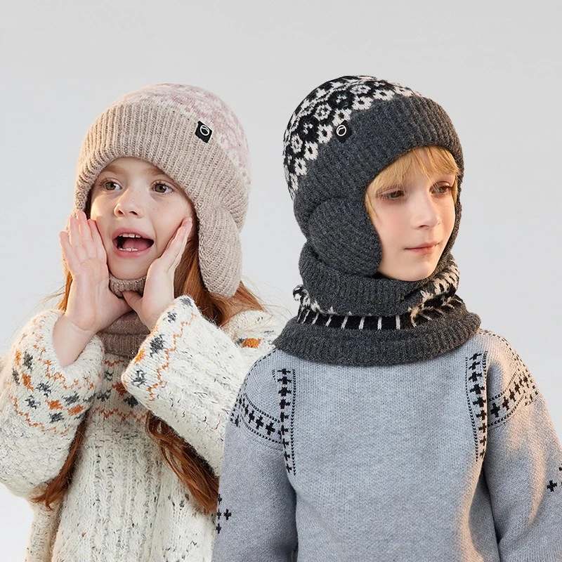 2 pçs de malha meninas bonés crianças chapéu de inverno cachecol velo orelhas proteção crianças gorro chapéus pescoço mais quente quente criança menino boné 4-10y