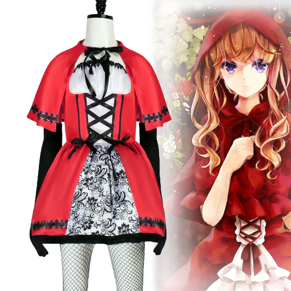 Disfraz de Caperucita Roja para adulto, vestido rojo con tirantes, chal con capucha, traje para fiesta de Halloween, ropa gótica