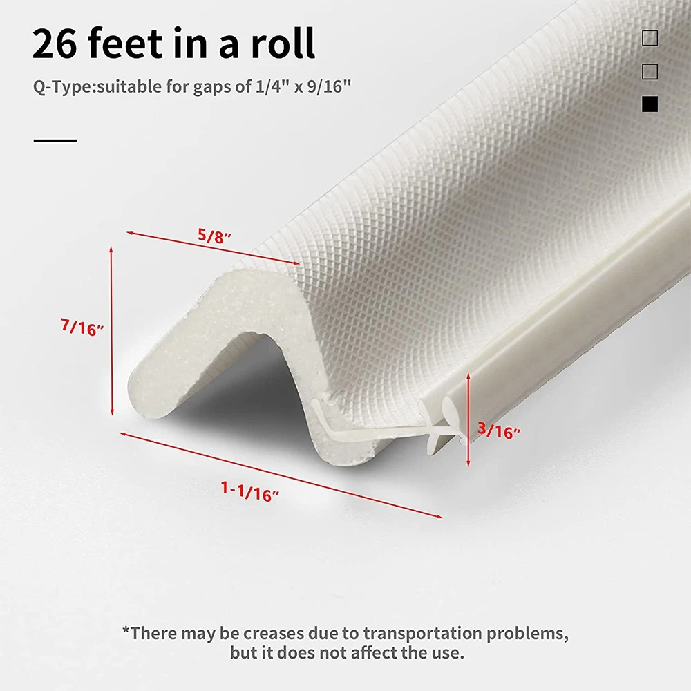 AAAC-Weather Stripping Seal Strip For Doors/Windows "Q" Foam 26 Feet Long, Card Slot Installation Seals Large Space, Easy Cut