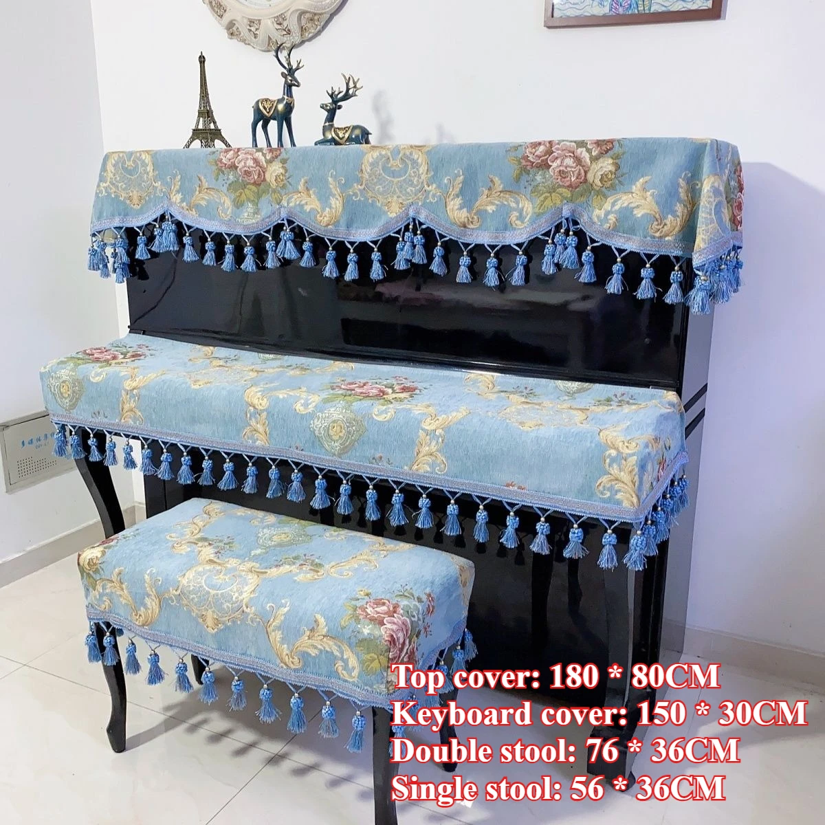 

Modern Fabric European-style Korean-style Lace Piano Cover Dust-proof Three-piece Set Keyboard Cover Piano Stool Cover