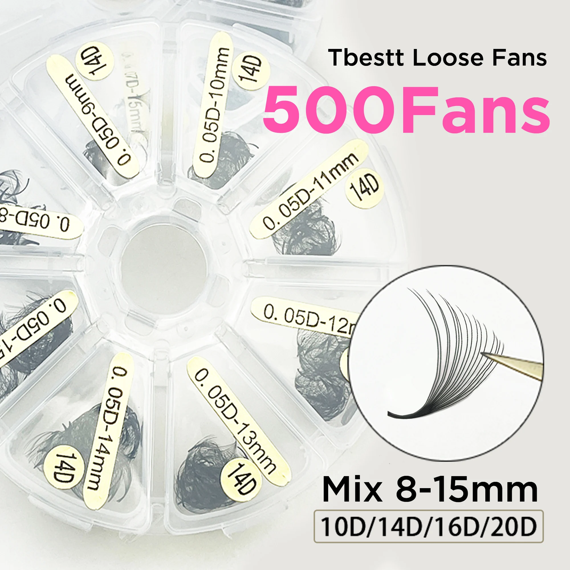 Tbestt 500 Fans Pointy Base Loose Volume Fans 8D 16D 20D Professional Silk Premade Volume Fans Pointy Base Eyelash Extensions