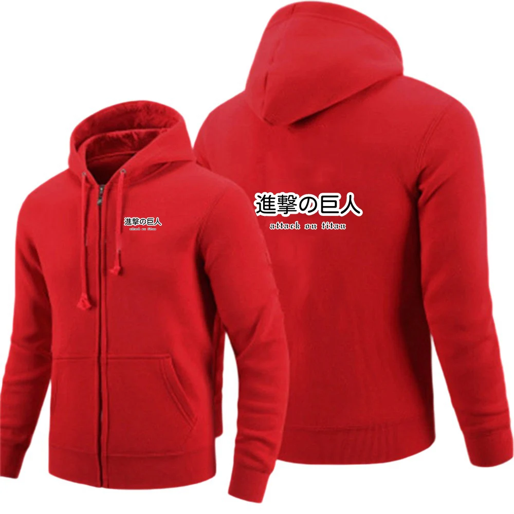 2025 Spring And Autumn Men's New Attack on Titan Print Solid-color Zipper Cotton Pullover Outdoor Hip Hop Street Hooded Jacket