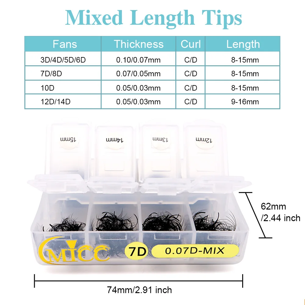 CMICC 500 Fans Loose Fans Mixed Length Premade Russian Volume Loose Fans Slim Medium Base Sharp Pointy Stem Eyelashes Extensions