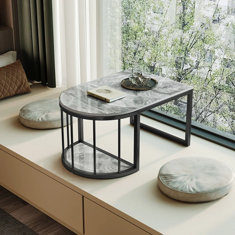 

Скандинавский кремовый ветер, эркер, каменная плита, журнальный столик, маленькая квартира, гостиная, бытовой круглый журнальный столик, стеллаж для хранения