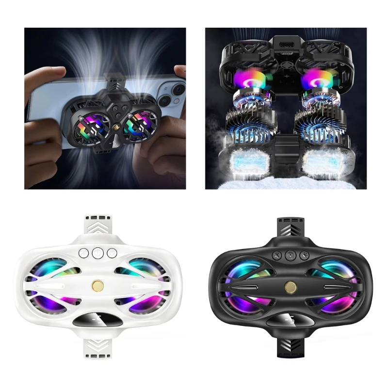 Phone Radiator Semiconductor Double Fan Cooling System Back Clip Heat Sink with RGB Light 1/4'' Hole for Game Live