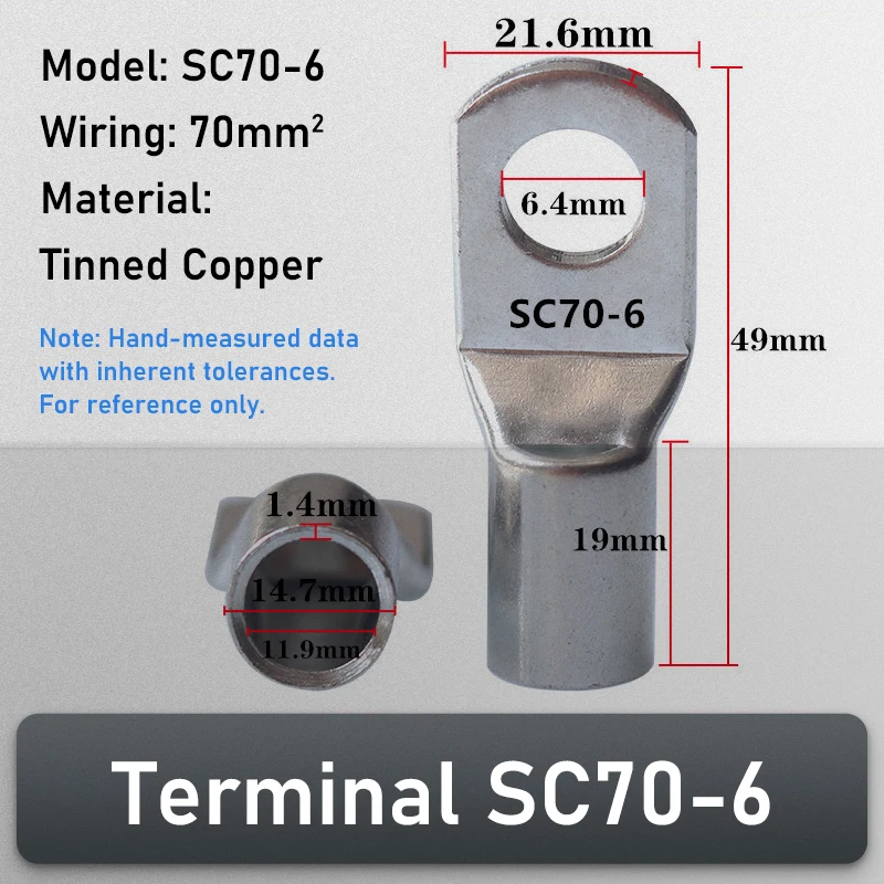 2/5/10/20/50 Stuks 10-70mm2 M6 M8 M10 SC Type'Vertind Koperdraad Neus Terminal Crimp SC Lugs Ring Kabel Connector Kit