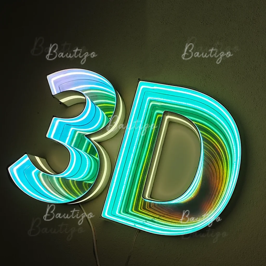Custom Infinity Mirror Light Up Letters Indoor 3D LED Sign Reception Glowing Wall Decor for Home or Business