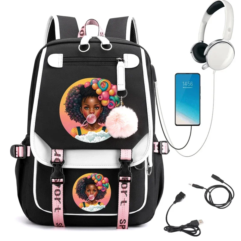 Bubble Pretty Africa Girl Print Plecak szkolny Cartoon School Bag Student Teens Bookbag Laptop Mochila Plecak Kawaii Bagpack