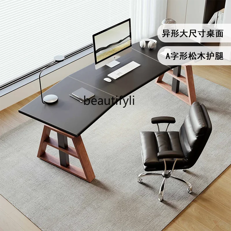 A32 Curved light luxury leather lifting table, living room computer desk, intelligent learning table