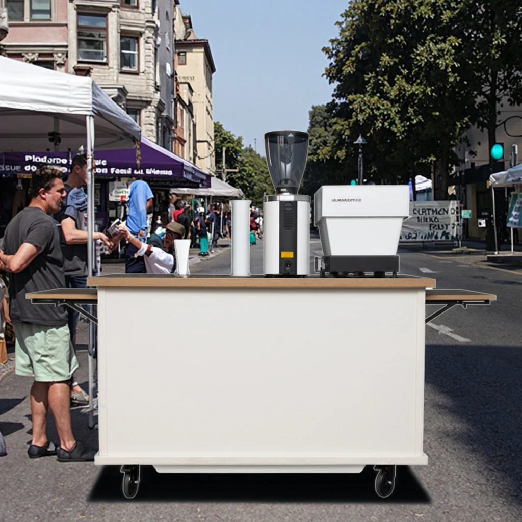 خشبية قابلة للفصل المحمولة 4-عجلات عربة القهوة الوجبات السريعة منصة مشروبات متجر متنقل يمكن تركيبها في صندوق السيارة #3