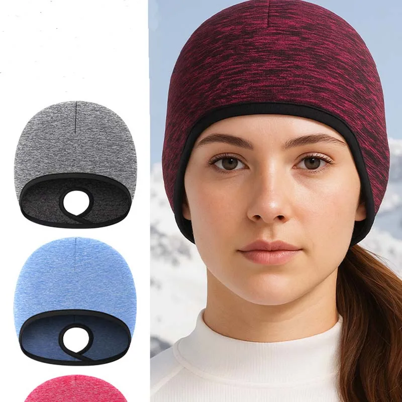 Winter Outdoor Sports Women's Ponytail Hat Hooded Fleece Lined Ski Hat Outdoor Windproof Ear Warmers Insulated Cycling Cap