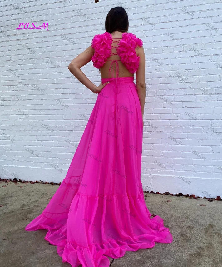 LISM Elgant Hot Pink Long Tulle Prom Dress Sweetheart Straps a-line abiti da sera da sera Pageant Girls Gowns Vestidos De Fiesta