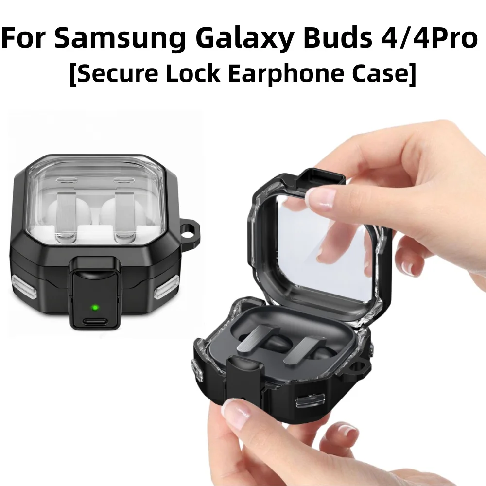 Clear Case For Samsung Galaxy Buds 4 Pro/4 (2026) Secure Lock Shockproof Cover for Women Men with Keychain For Galaxy Buds 4 Pro