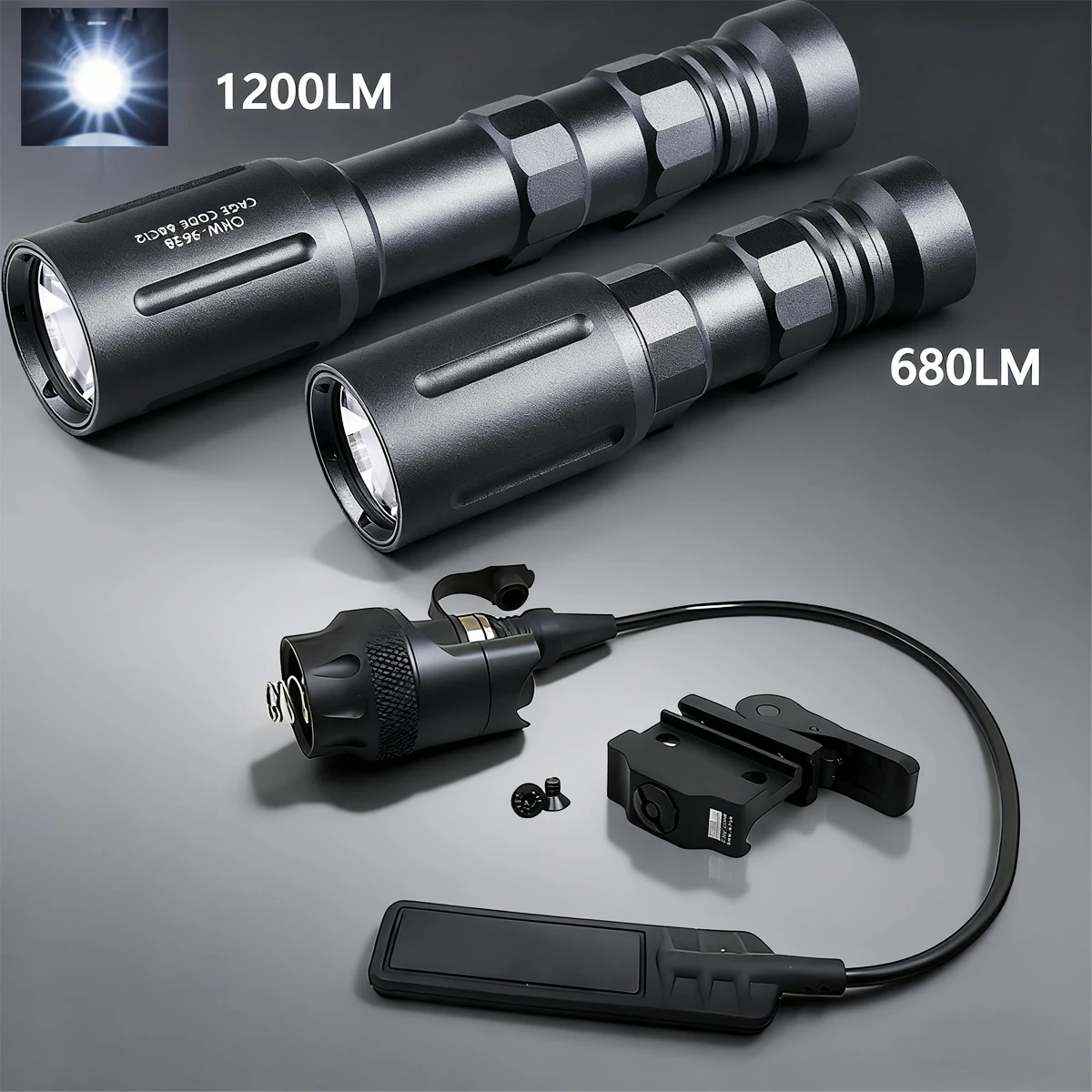 

Tactical OKW Rifle Flashlight Spotlight Version Hunting Scout MOD LED Light 1200 Lumen with 20mm Rail Mount and Tail Wire Switch