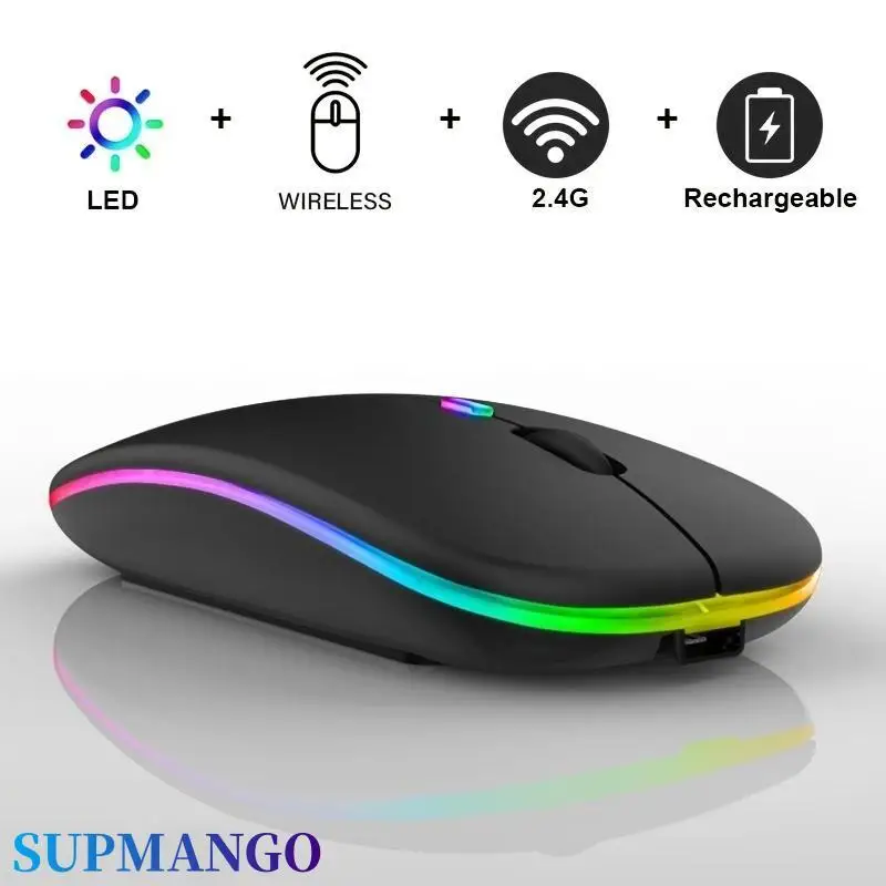 Mouse Wireless Mouse ricaricabili RGB Computer Wireless Mause Mouse da gioco ergonomico retroilluminato a LED per PC portatile