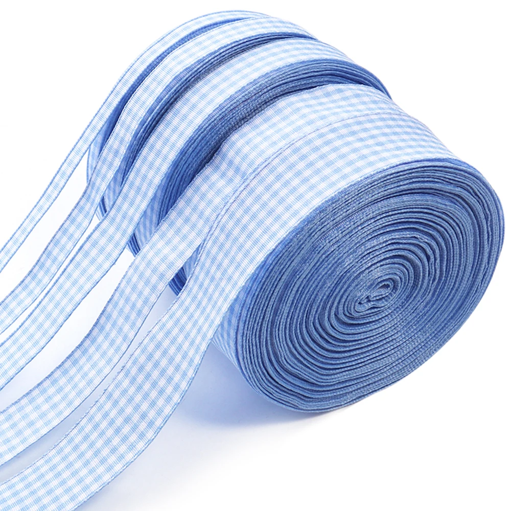 10Yards 6-25mm Blue Plaid Ribbon Polyester Gingham Ribbons For Wedding Christmas Party DIY Handmade Gifts Wrapping Decoration