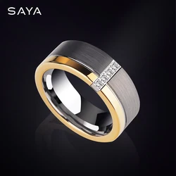 Men's Finger Rings 8MM Width Tungsten Jewelry with 4PCS Cubic Zirconia ,Custom Name Personalized,Engraving