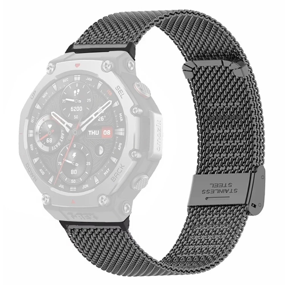 Für Huami Amazfit T-Rex Pro A1918 Uhrenarmband Mesh Edelstahlband mit Schnalle – Schwarz