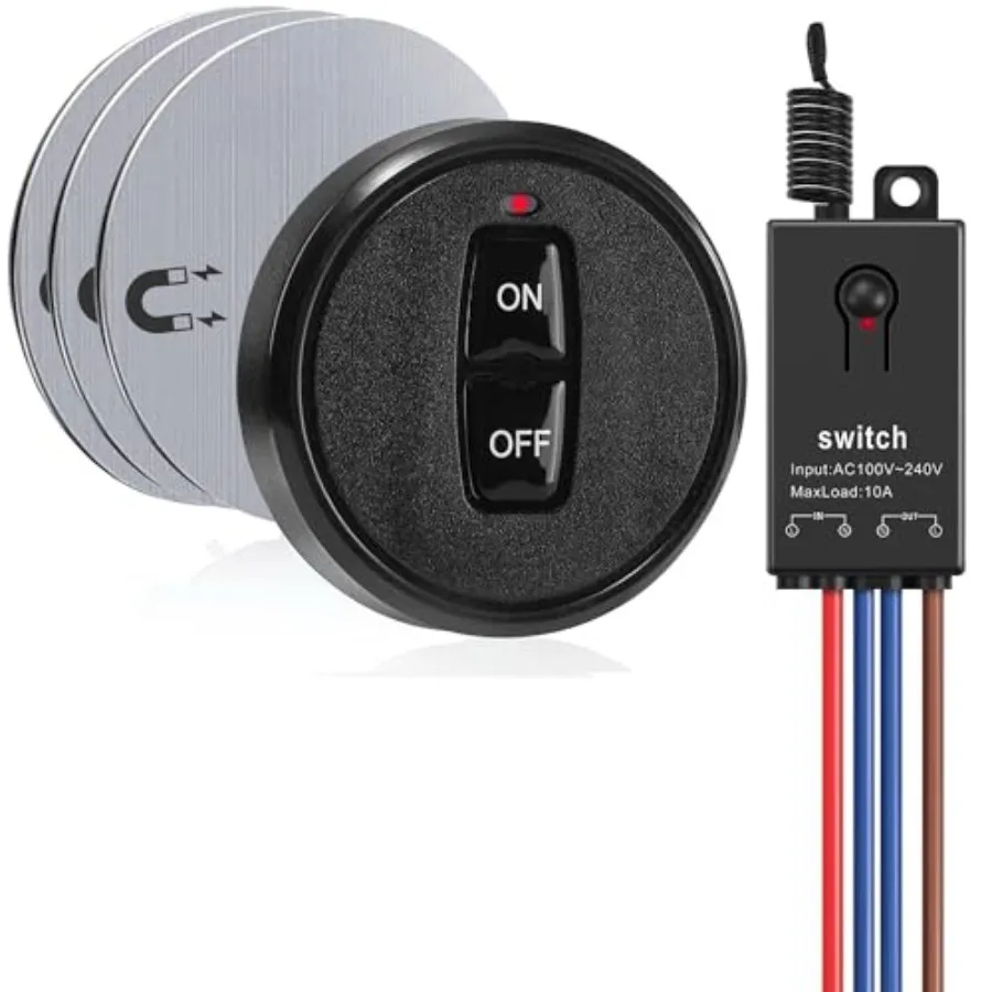 

Mini Wireless Light Switch and Receiver kit, No Wiring Mini Remote Switch, No WiFi Needed, Outdoor 328ft Indoor 164ft Remote Co
