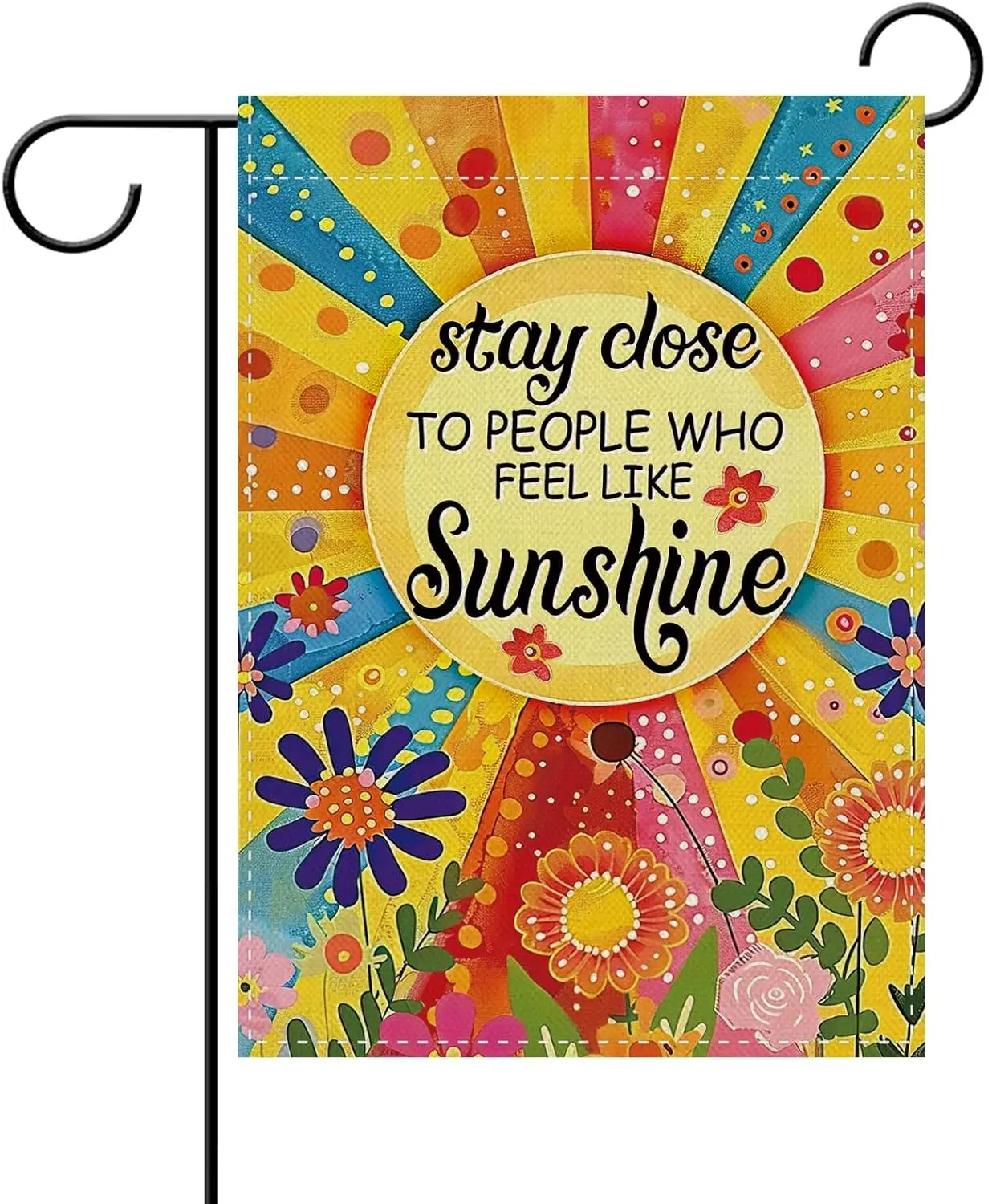 Dyrenson Stay Close To People Feel Like Sunshine Floral Garden Flag, Boho Rainbow Sun Flower Inspirational Quote Yard Outsid PPM
