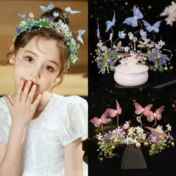 Girls Headband Imitated Butterfly Hair Headdress Baby Flower Wreath Bride Garland Head Hoop Wedding Headbands Princess Crown