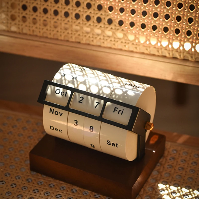 For Home Office Reusable 2025 Calendar Rotary Perpetual Desk Calendar Wooden Wheeling Calendar Month Week Day Date Display