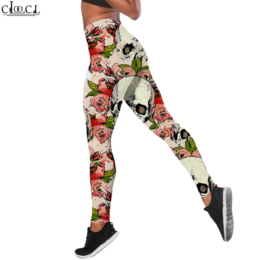 

CLOOCL Women Legging Flower and Skull Pattern 3D Printed Trousers for Female Workout Push Up Jogging High Waist Stretch Pants