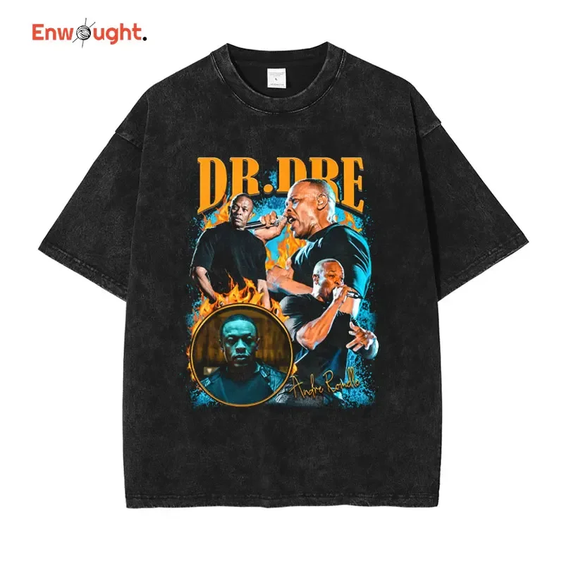 Dr Dre T Shirt Hip Hop Rapper Singer Romelle Young Vintage Washed Tops Tees Oversized T-shirt Harajuku Short Sleeve Men Cotton