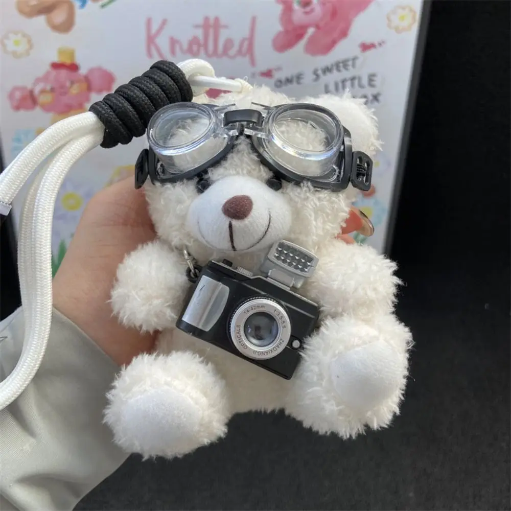 With Glasses Pilot Bear Keychain Animals Stuffed Panda Plush Doll Keychain Cute Camera Bear Doll Bag Pendant Car Keyring