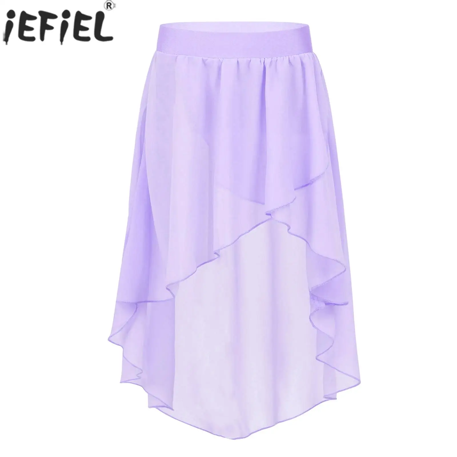 

Teen Girls Modern Lyrical Dance Skirts Jazz Latin Dance Cha-cha Ballet Skating Dancewear Elastic Waistband Hi-Low Chiffon Skirts