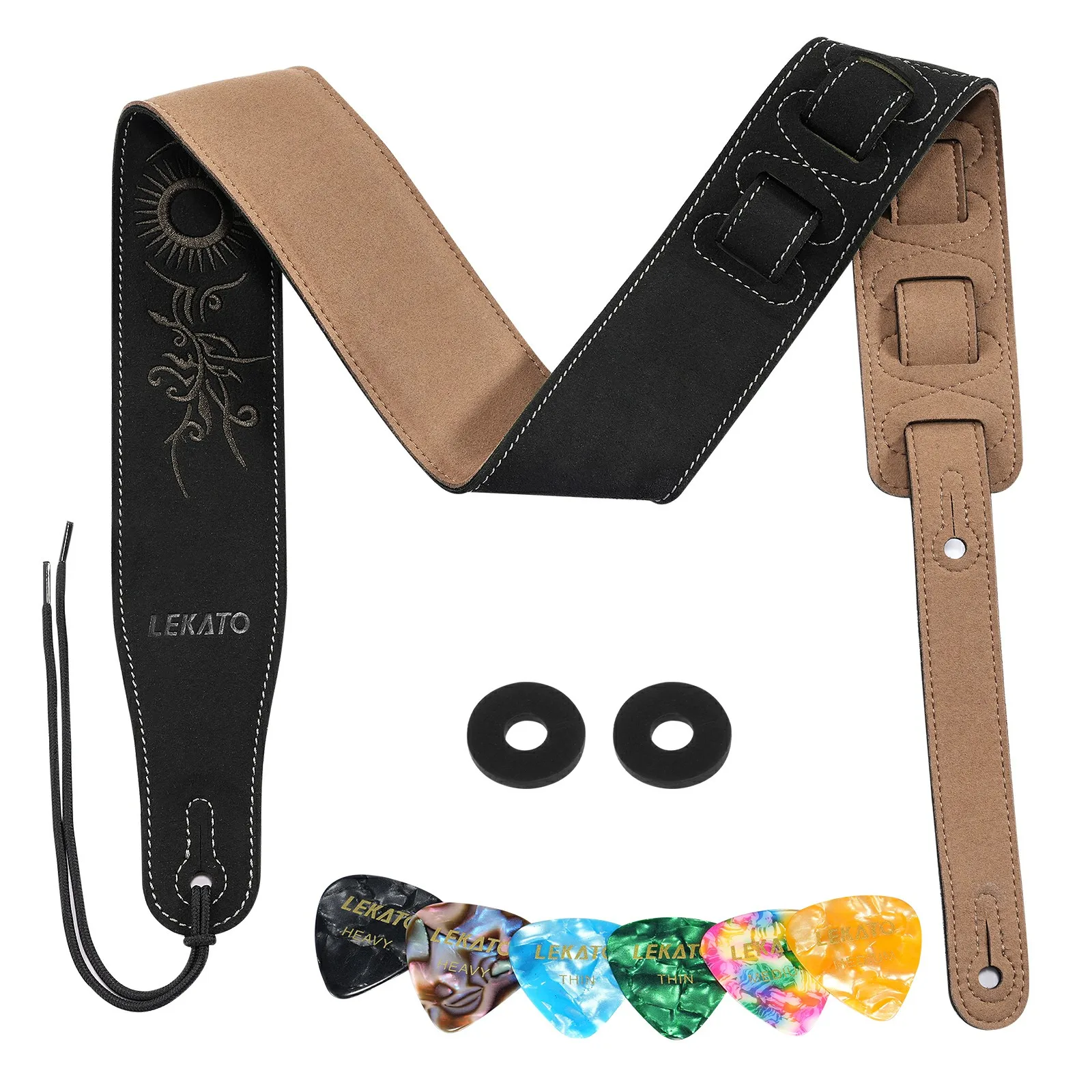 LEKATO LGS-10 Suede Guitar Strap with Wide Soft Bass Straps for Electric Acoustic Length from Pick Holder