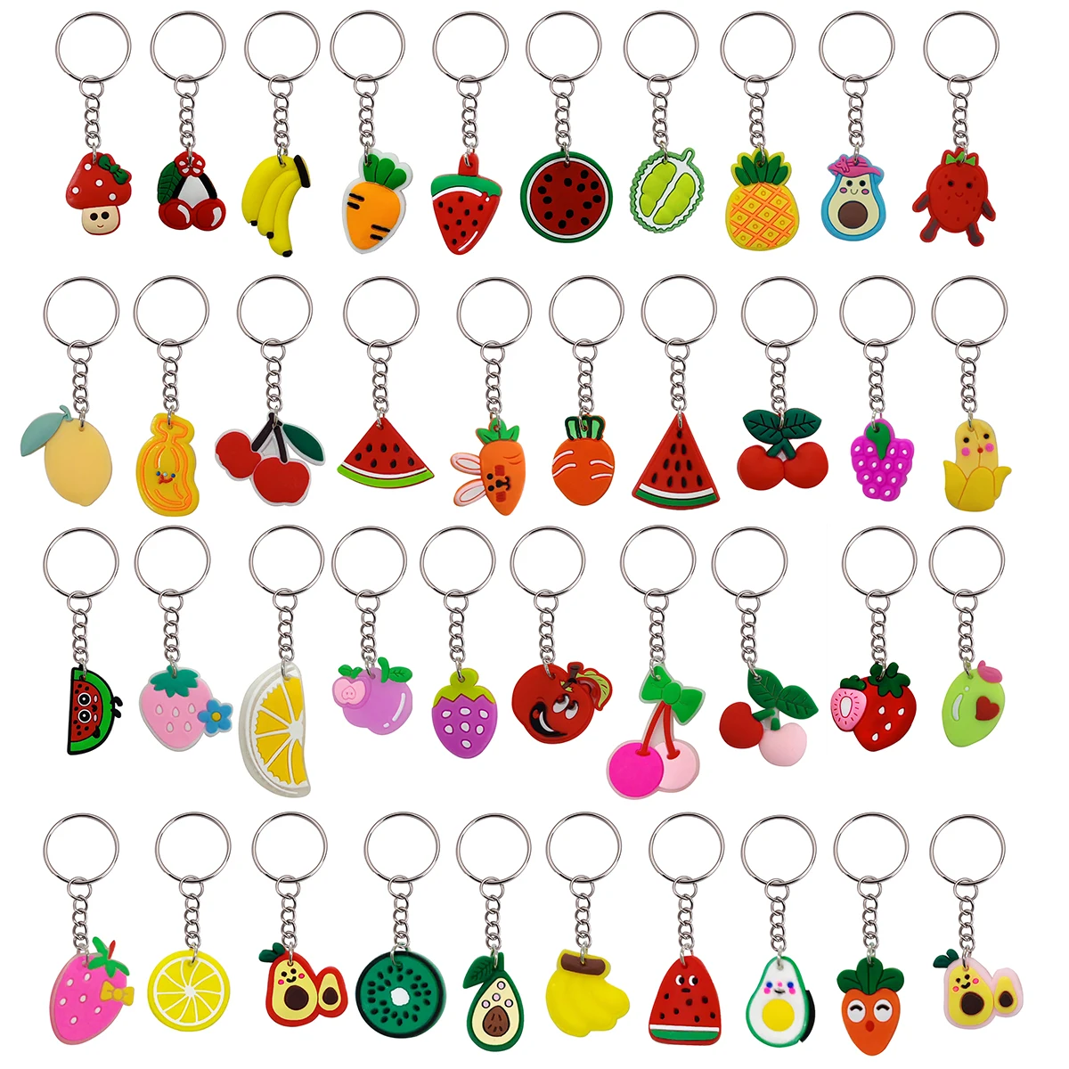 40pcs Cartoon Fruit Keychains Set Keyring for Back-to-School Gifts Holiday Small Presents Keychain Accessories