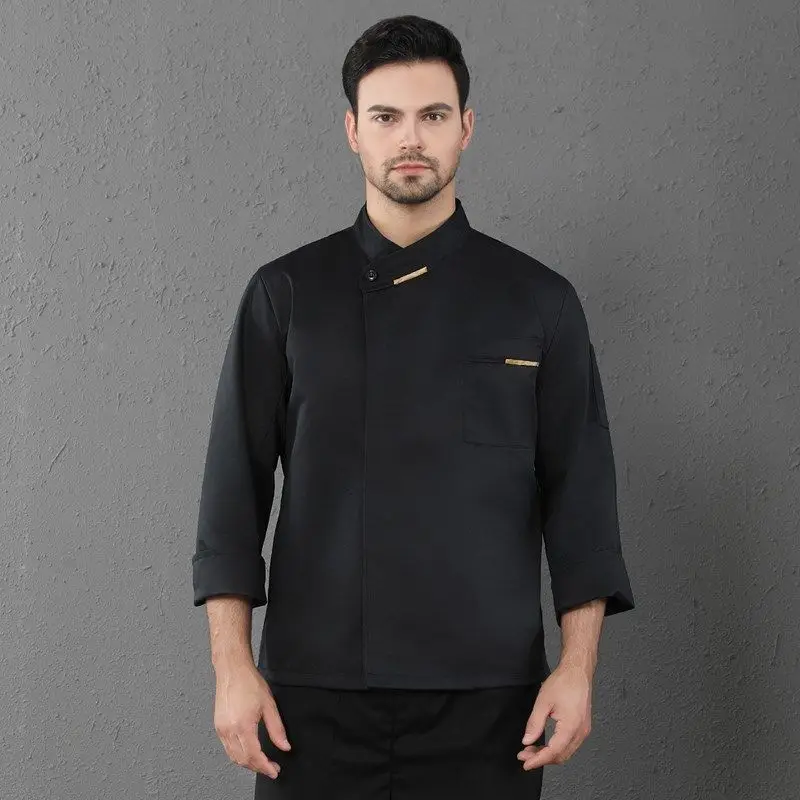 Delantal de manga larga para hombre y mujer, chaqueta blanca para Chef, uniforme para restaurante, Hotel, cocina, servicio de comida